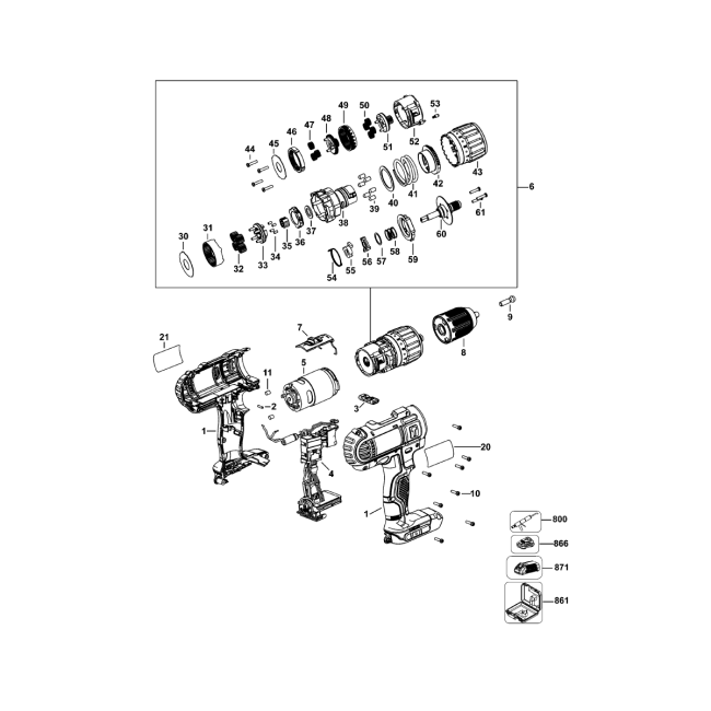 Wiertarko-wkrętarka akumulatorowa - DEWALT DCD776 Typ 1 - (rysunek techniczny)

