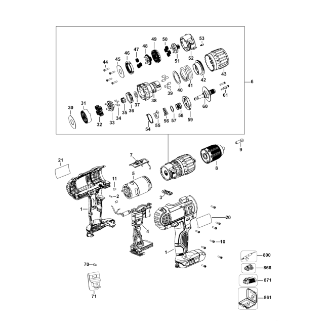 Wiertarko-wkrętarka akumulatorowa - DEWALT DCD776 Typ 10 - (rysunek techniczny)
