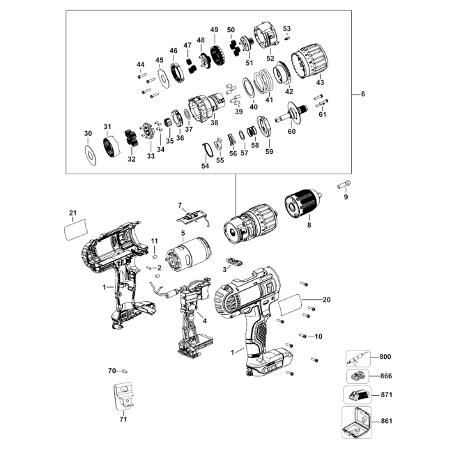 Wiertarko-wkrętarka akumulatorowa - DEWALT DCD776 Typ 20 - (rysunek techniczny)
