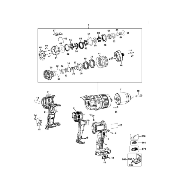 Wiertarko-wkrętarka akumulatorowa - DEWALT DCD795D2 Typ 1 - (rysunek techniczny)
