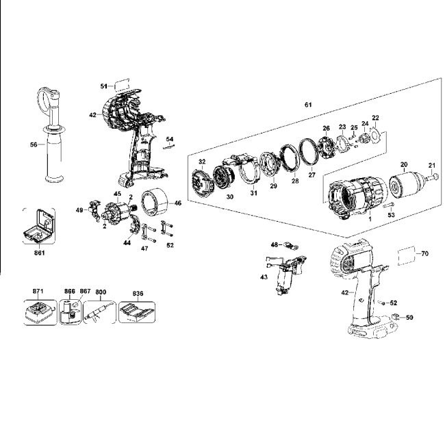Wiertarko-wkrętarka akumulatorowa - DEWALT DCD980 Typ 1 - (rysunek techniczny)
