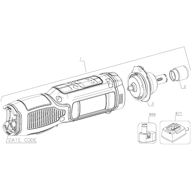 Wkrętarka akumulatorowa - DEWALT DCF682G1 Typ 1 - (rysunek techniczny)
