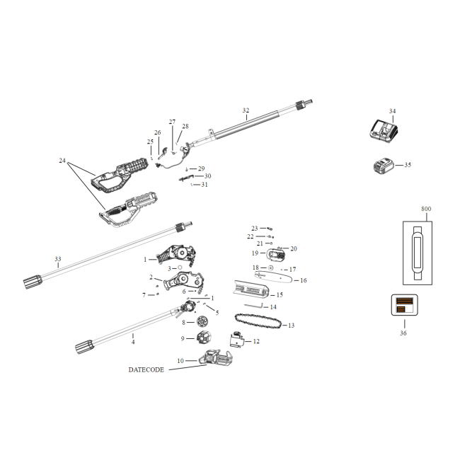 Pilarka łańcuchowa - DEWALT DCMPS567 Typ 1 - (rysunek techniczny)
