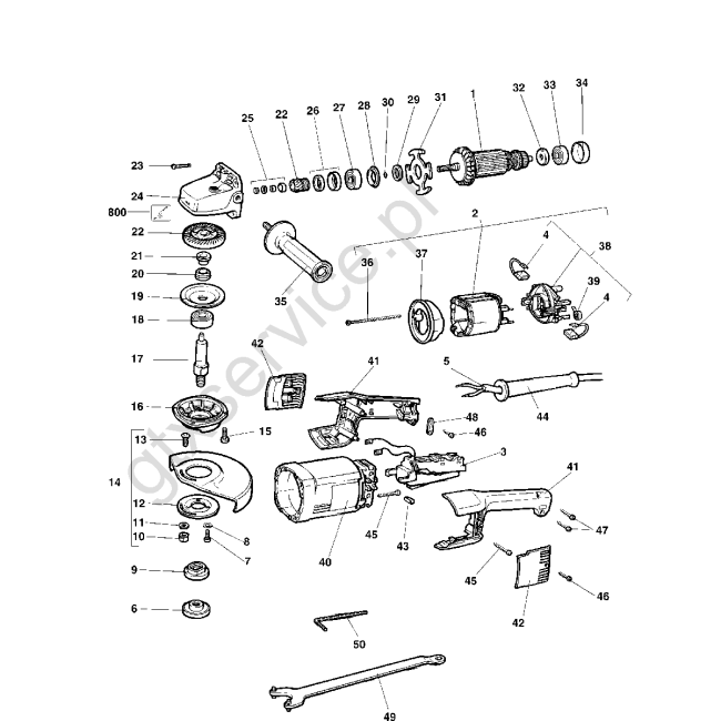 Szlifierka kątowa - DEWALT DW497 Typ 2 - (rysunek techniczny)

