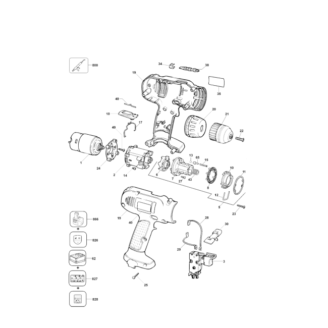 Wiertarko-wkrętarka akumulatorowa - DEWALT DW954 Typ2 - (rysunek techniczny)
