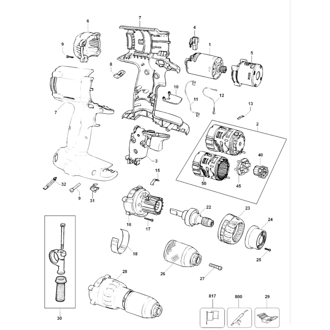 Wiertarko-wkrętarka akumulatorowa - DEWALT DW987 Typ 10 - (rysunek techniczny)
