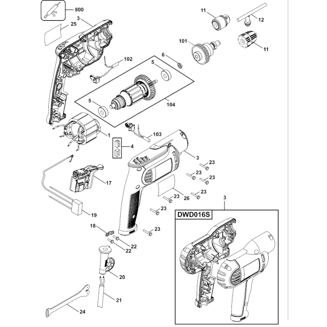 Wiertarka bezudarowa - DEWALT DWD014S Typ 1 - (rysunek techniczny)
