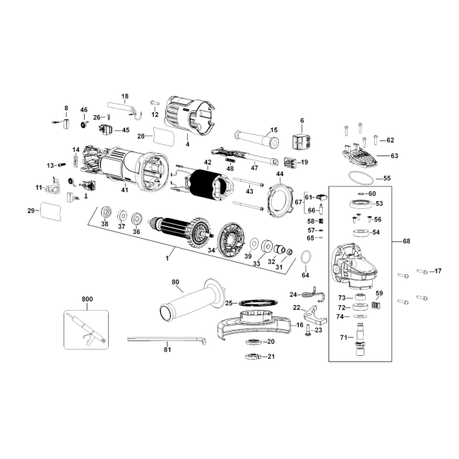 Szlifierka kątowa - DEWALT DWE4057 Typ 1 - (rysunek techniczny)
