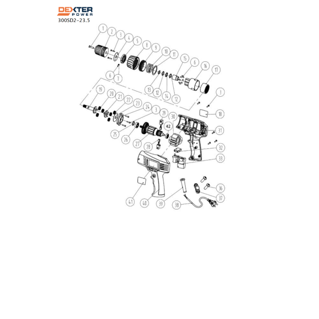 Wiertarko-wkrętarka akumulatorowa - DEXTER 300SD2-23.5 82630787 - (rysunek techniczny)
