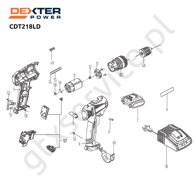 Wiertarko-wkrętarka akumulatorowa - DEXTER CDT218LD 45365026
- (rysunek techniczny)
