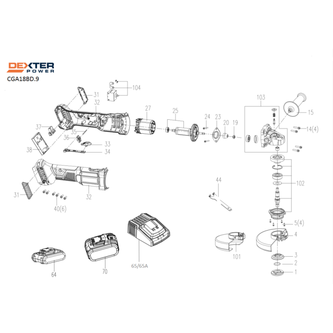 Szlifierka kątowa - DEXTER CGA18BD.9 45828475 - (rysunek techniczny)
