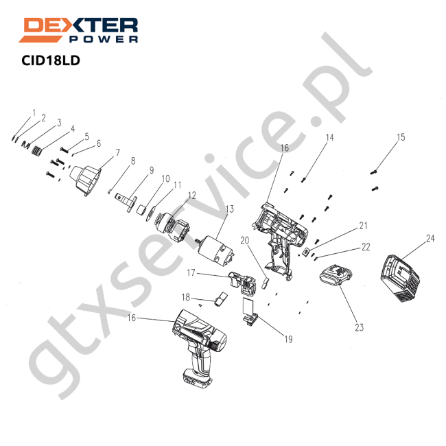 Klucz udarowy - DEXTER CID18LD 45341016 - (rysunek techniczny)
