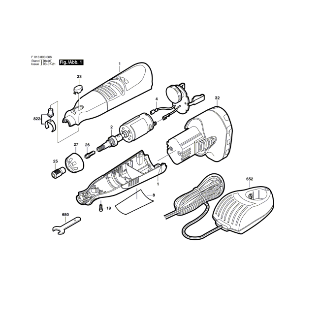Szlifierka prosta - DREMEL 800 F013800067 - (rysunek techniczny)
