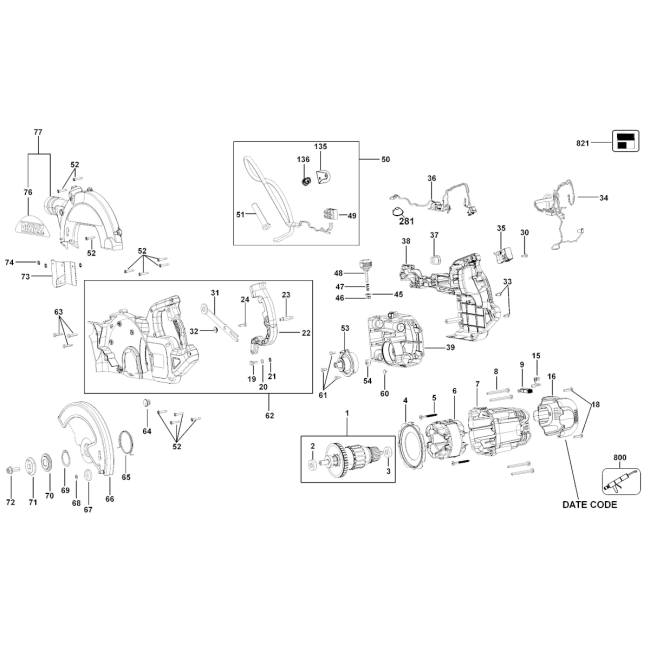 Pilarka ukosowa - DEWALT DWS774 Typ 1 - (rysunek techniczny)
