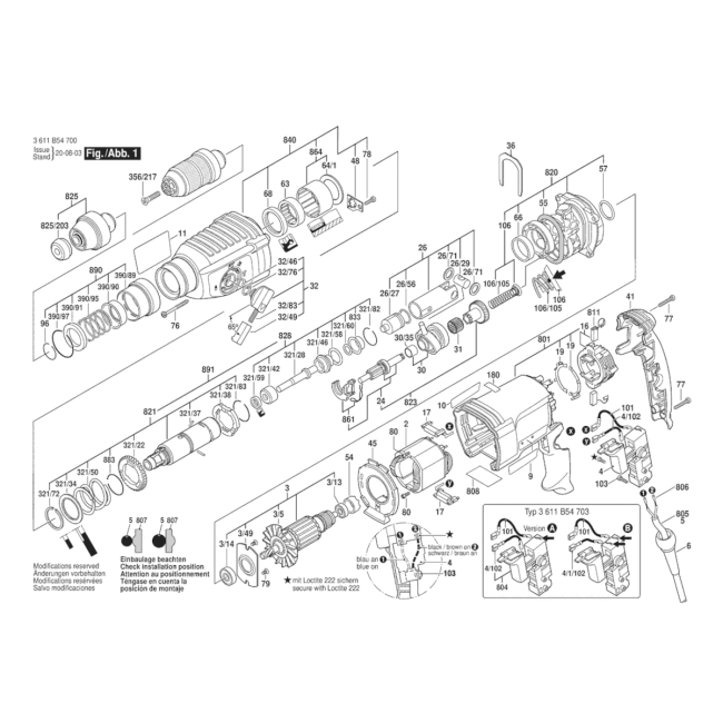 Młot udarowo-obrotowy - BOSCH NIEBIESKI GBH2-26DFR 3611B54700 - (rysunek techniczny)
