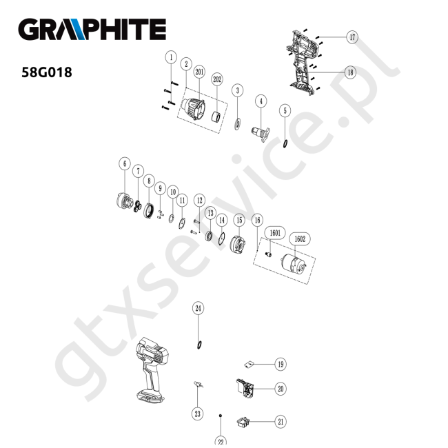 Klucz udarowy akumulatorowy - GRAPHITE 58G018 