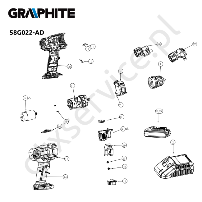 Wiertarko-wkrętarka akumulatorowa - GRAPHITE 58G022-AD 