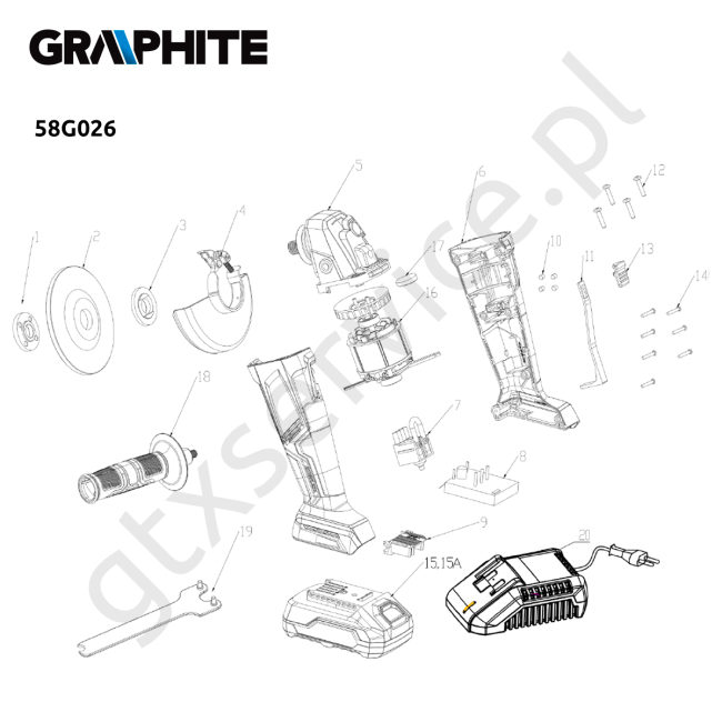 Szlifierka kątowa akumulatorowa - GRAPHITE 58G026 