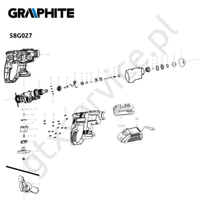 Młotowiertarka akumulatorowa - GRAPHITE 58G027 