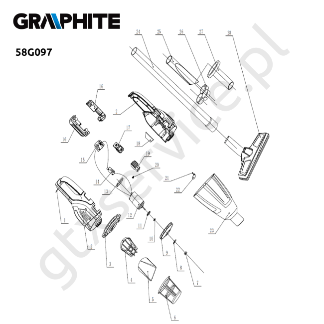 Odkurzacz akumulatorowy - GRAPHITE 58G097 
