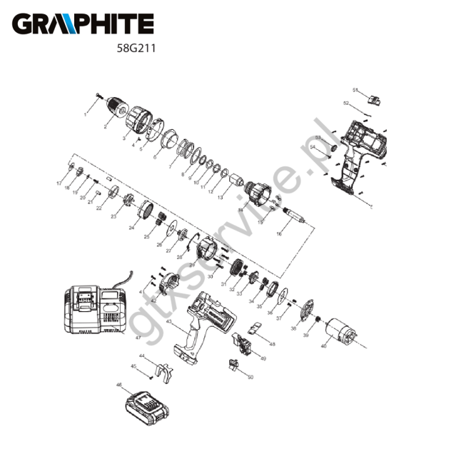 Wiertarko-wkrętarka akumulatorowa - GRAPHITE 58G211 