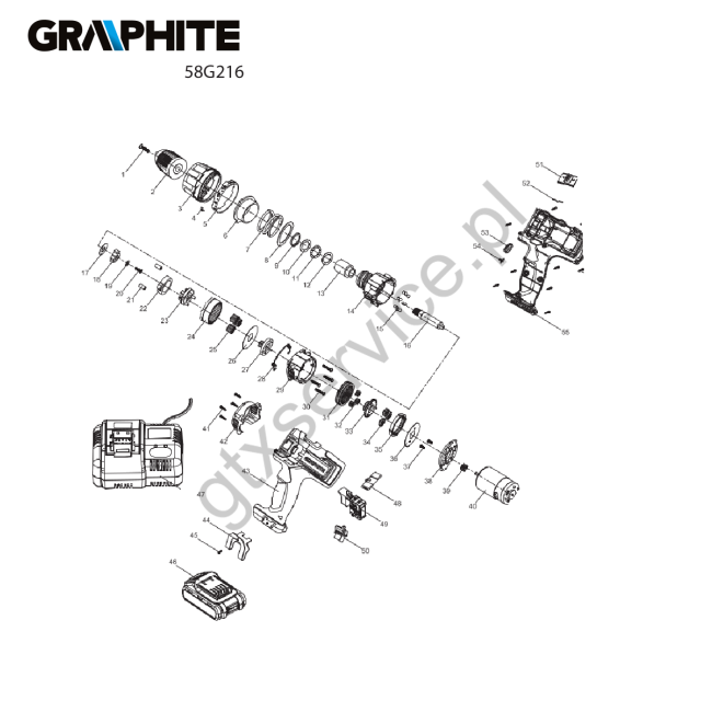 Wiertarko-wkrętarka akumulatorowa - GRAPHITE 58G216 