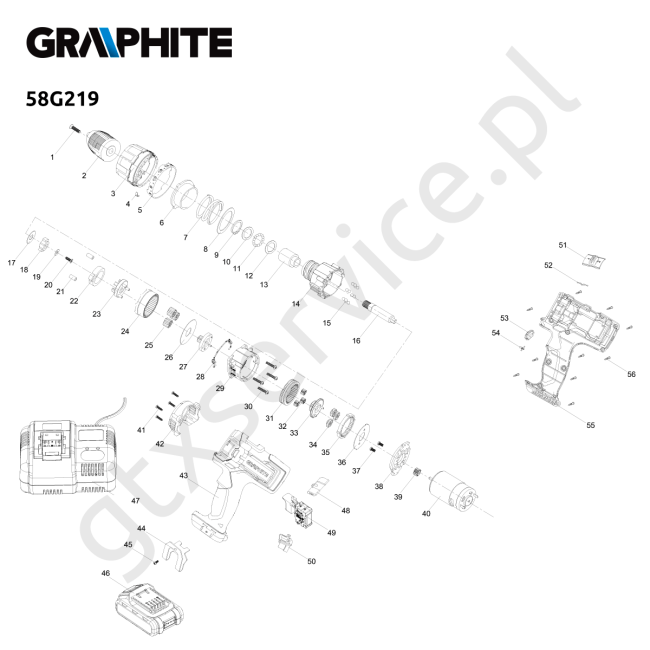 Wiertarko-wkrętarka akumulatorowa - GRAPHITE 58G219 