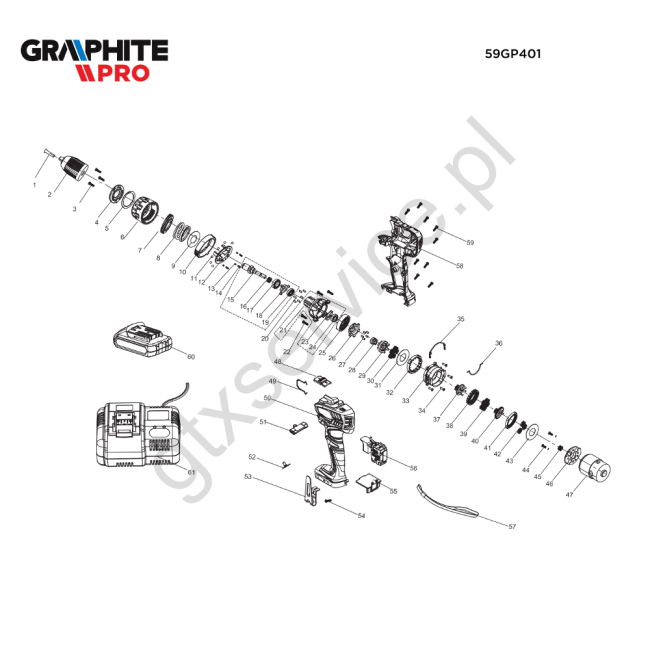 Wiertarko-wkrętarka akumulatorowa - GRAPHITE PRO 59GP401 