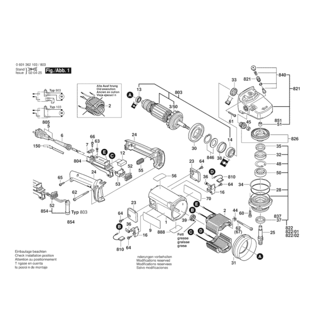Szlifierka kątowa - BOSCH NIEBIESKI GWS24-230 0601362803 - (rysunek techniczny)
