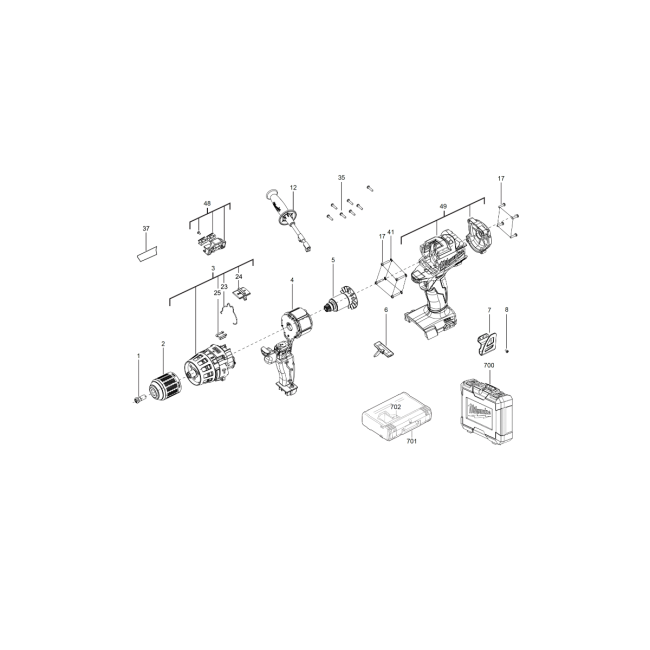 Wiertarko-wkrętarka akumulatorowa - MILWAUKEE M18FPD-0 4000452479 - (rysunek techniczny)
