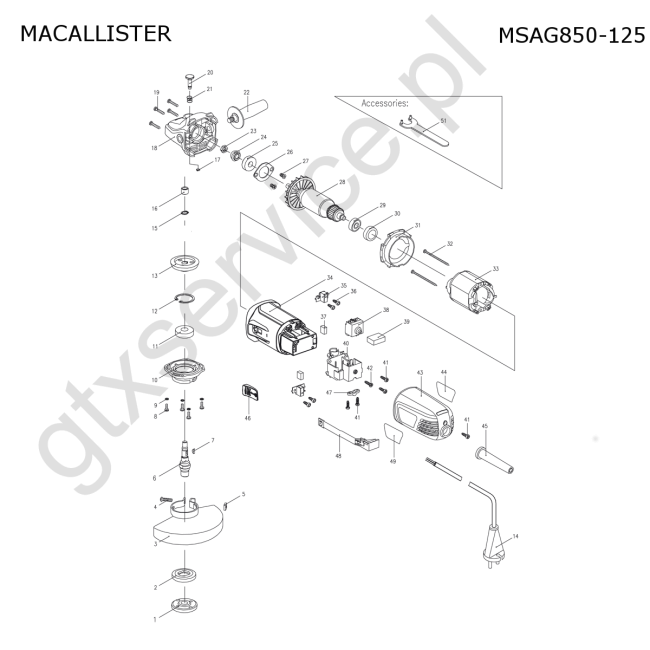 Szlifierka kątowa - MACALLISTER MSAG850-125 