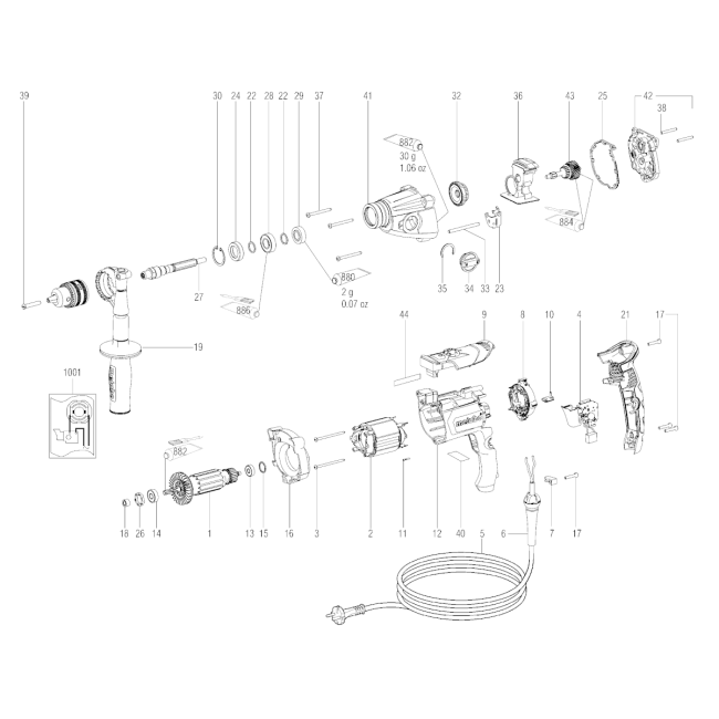 Wiertarko-wkrętarka sieciowa - METABO BEV1300-2 00574000 - (rysunek techniczny)
