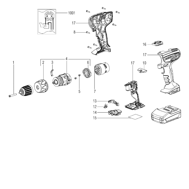 Wiertarko-wkrętarka akumulatorowa - BS14.4LI 02105000 - (rysunek techniczny)
