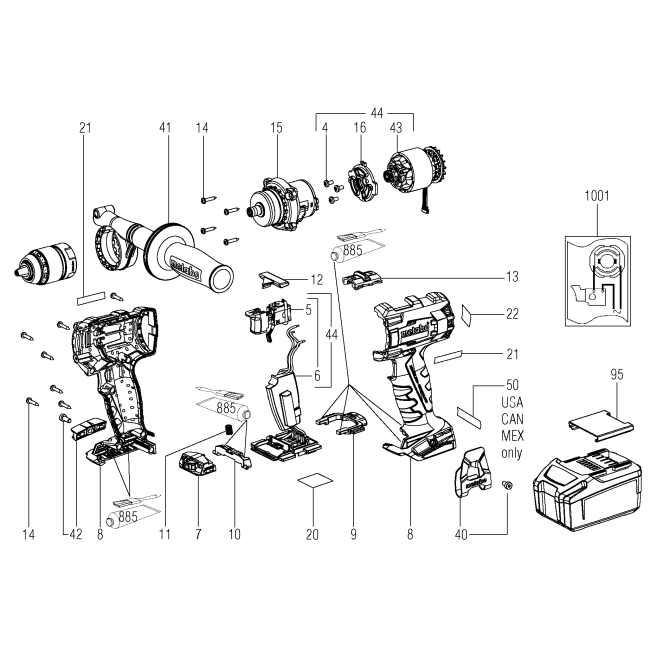 Wiertarko-wkrętarka akumulatorowa - METABO BS18LTXBLQI 02351000 - (rysunek techniczny)
