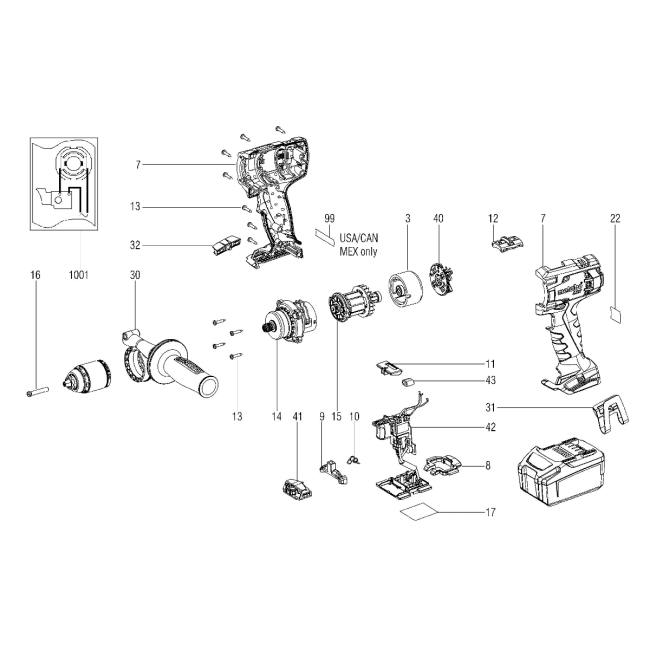 Wiertarko-wkrętarka akumulatorowa - METABO BS18LTXIMPULS 02191000 - (rysunek techniczny)
