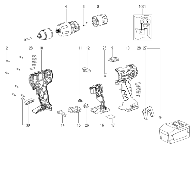 Wiertarko-wkrętarka akumulatorowa - METABO SB18LT 02103000 - (rysunek techniczny)
