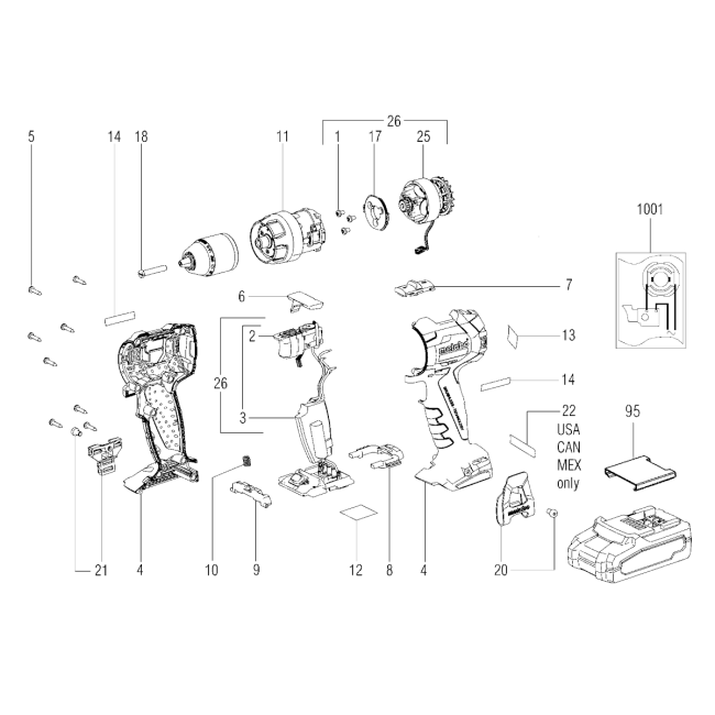 Wiertarko-wkrętarka akumulatorowa - METABO SB18LTBL 02316000 - (rysunek techniczny)
