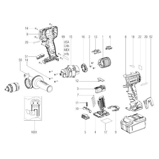 Wiertarko-wkrętarka akumulatorowa - METABO SB18LTXBLQUICK  02199000 - (rysunek techniczny)
