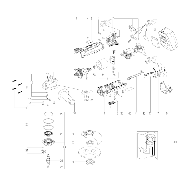 Szlifierka kątowa - METABO W18LTX125 02174001 - (rysunek techniczny)
