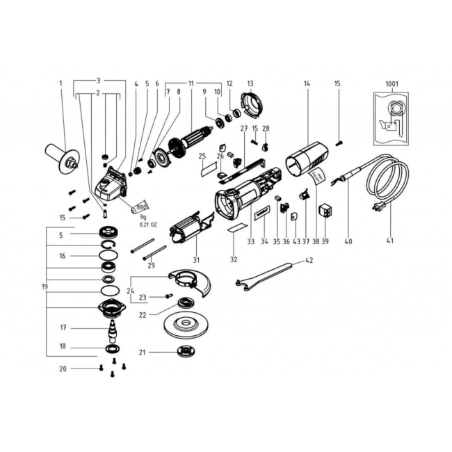 Szlifierka kątowa - METABO W6-125 06112000 - (rysunek techniczny)
