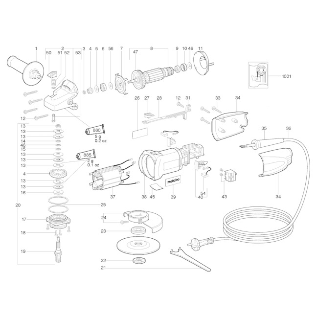 Szlifierka kątowa - METABO W7-125 06205002 - (rysunek techniczny)
