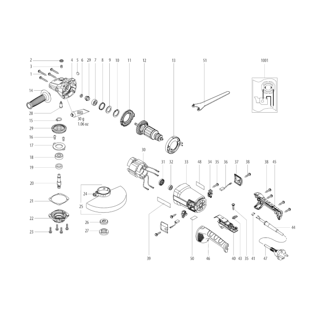 Szlifierka kątowa - METABO WE2200-230 06437000 - (rysunek techniczny)
