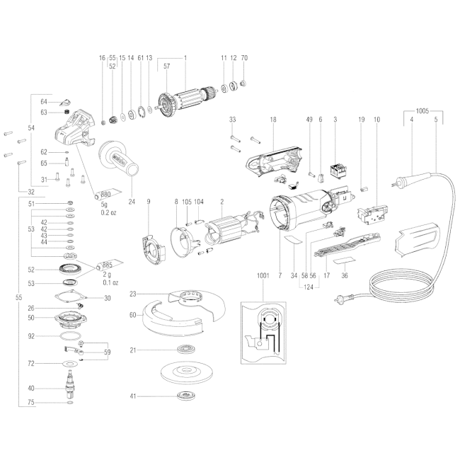 Szlifierka kątowa - METABO WEP15-150QUICK 00488001 - (rysunek techniczny)
