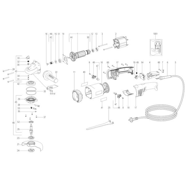Szlifierka kątowa - METABO WX17-150 00170000 - (rysunek techniczny)
