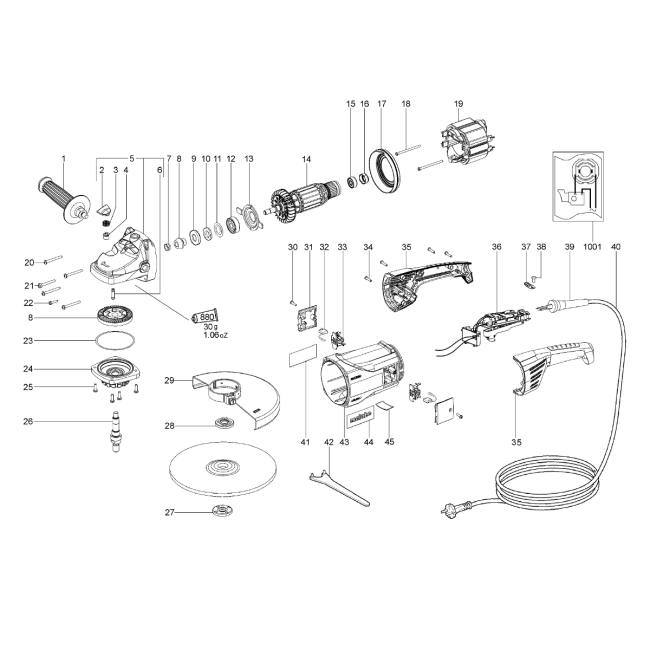 Szlifierka kątowa - METABO WX2000 06421000 - (rysunek techniczny)
