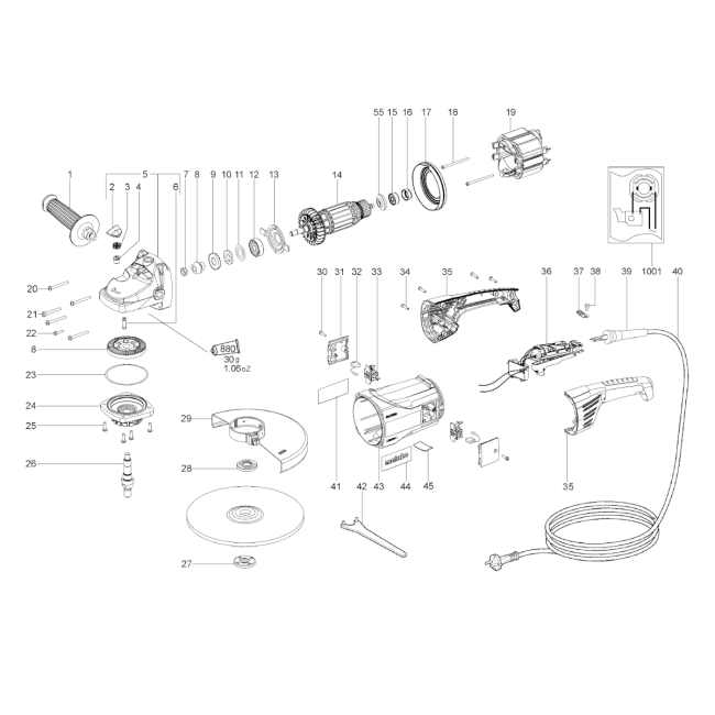 Szlifierka kątowa - METABO WX2200-230 00397000 - (rysunek techniczny)
