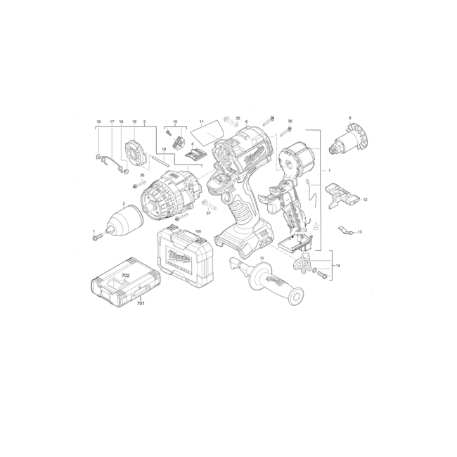 Wiertarko-wkrętarka akumulatorowa - MILWAUKEE M18CDD-0 4000452323 - (rysunek techniczny)
