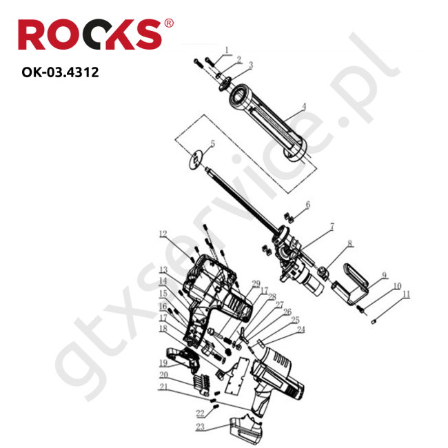 20V AQ-ONE Pistolet do silikonu 400 ml, 2500N, bez osprzętu - ROOKS OK-03.4312 