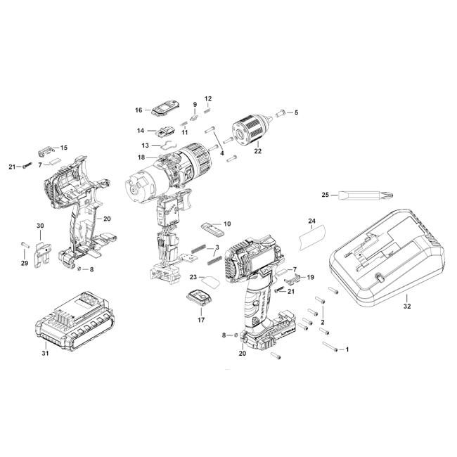 Wiertarko-wkrętarka akumulatorowa - STANLEY FMC625 Typ H1 - (rysunek techniczny)
