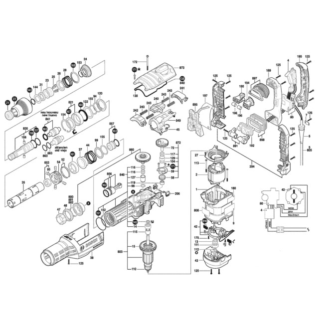 Młot kujący - BOSCH NIEBIESKI GBH8-45DV 3611B65000 - (rysunek techniczny)
